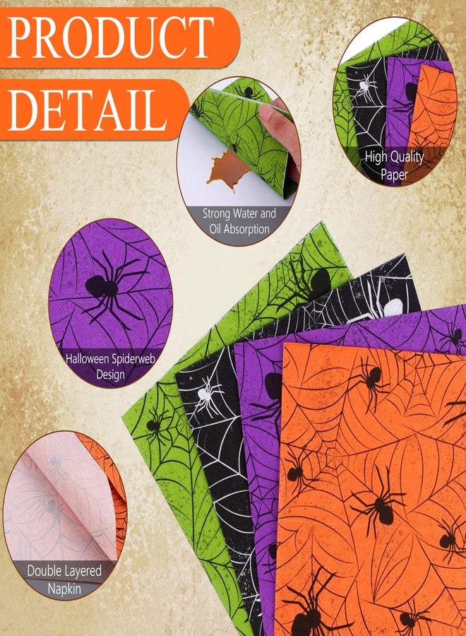 TREWAVE 100 Pcs Halloween Napkins Disposable Spider Web Paper Cocktail Napkins for Parties, Luncheons, Dinners 4 Colors Table Decoration Beverage & Tableware Napkins, 5 x 5 Inch - Image 3
